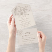 ベイエレガントモダンジ線アートフローラ結婚ズ オールインワン招待状 (貼ってはがせる)