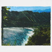 ベイオンザロードトゥハナマウイハワイ抽象芸術 フリースブランケット (正面(横))