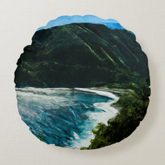 ベイオンザロードトゥハナマウイハワイ抽象芸術 ラウンドクッション (正面)