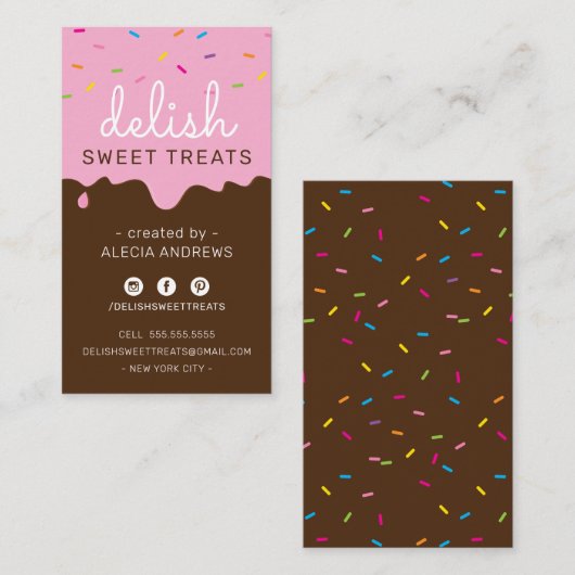 ベイカーつや消しドリップかわいいチョコを振りかけます 名刺 (正面/裏面)