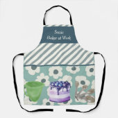ベイカーアットワークストライプティール(緑がかった色)と花 エプロン (正面)