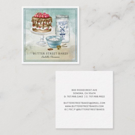 ベイカーパティシシェフウォーターカラースクエアビジネスカード スクエア名刺 (正面/裏面)
