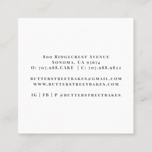 ベイカーパティシシェフウォーターカラーベーカリー スクエア名刺 (裏面)
