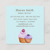 ベイカーピンクパープルベーカリーカップケーキブルー スクエア名刺 (裏面)