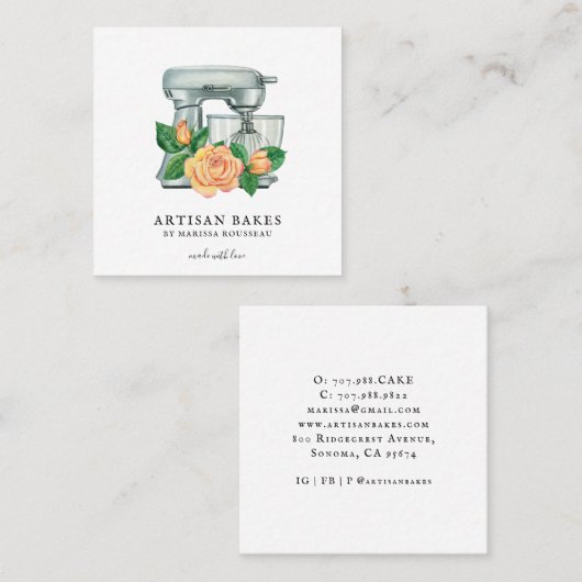 ベイカーフローラウォーターカラーミキサーベーカリー スクエア名刺 (正面/裏面)