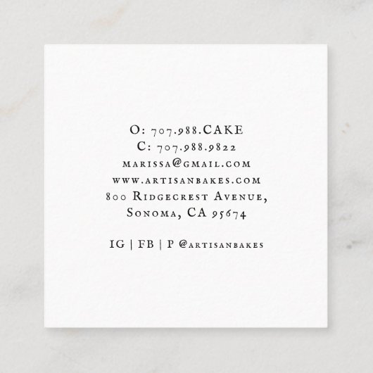 ベイカーフローラウォーターカラーミキサーベーカリー スクエア名刺 (裏面)