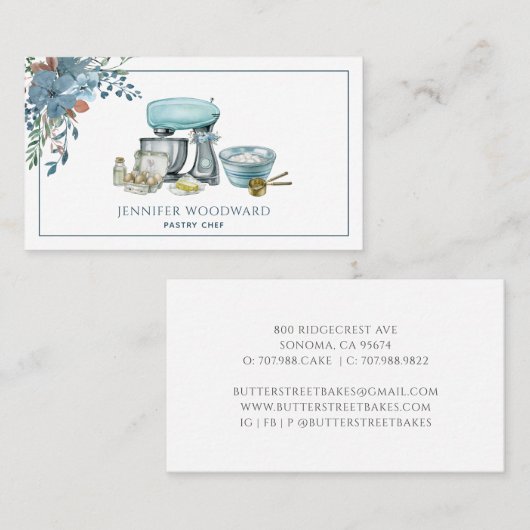 ベイカーブルーウォーターカラーパティシシェフ 名刺 (正面/裏面)