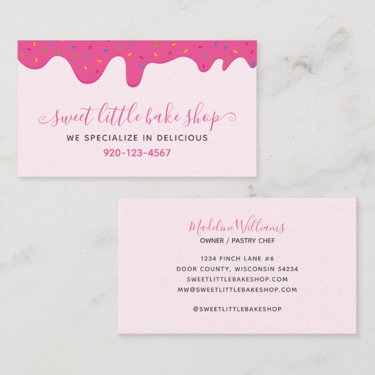ベイカーベーカリーつや消しドリップスプルズピンク 名刺 (正面/裏面)