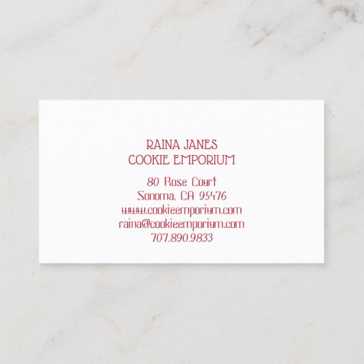 ベイカーベーカリークッキーメーカーレッド水玉模様 名刺 (裏面)