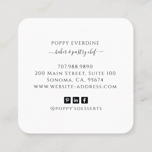 ベイカーベーカリーパティシシェフケータリング スクエア名刺 (裏面)