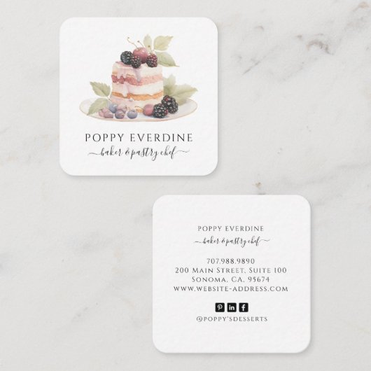ベイカーベーカリーパティシシェフケータリング スクエア名刺 (正面/裏面)