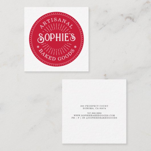 ベイカーベーカリーパティシシェフタイポグラフィ スクエア名刺 (正面/裏面)