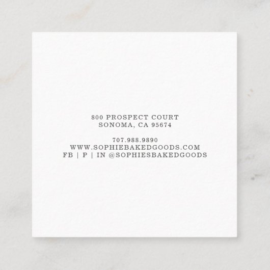 ベイカーベーカリーパティシシェフタイポグラフィ スクエア名刺 (裏面)