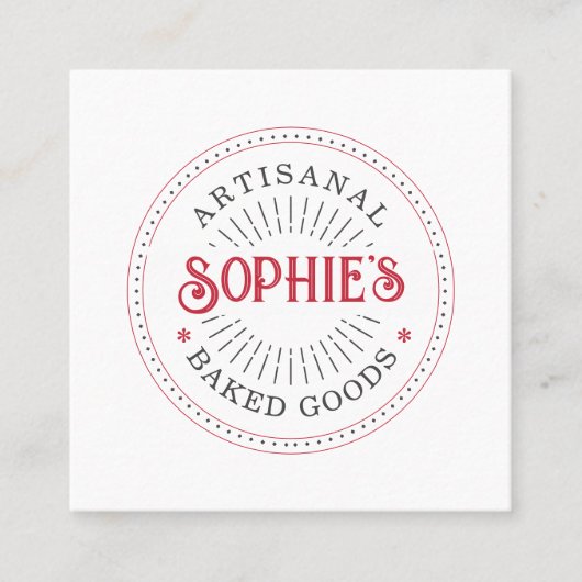 ベイカーベーカリーパティシシェフレッドホワイトタイポグラフィ スクエア名刺 (正面)