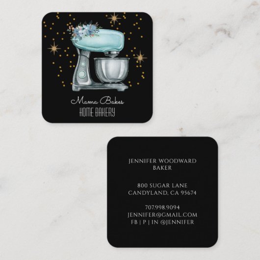 ベイカーベーキングウォーターカラーパティシシェフ スクエア名刺 (正面/裏面)