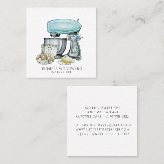 ベイカーベーキングウォーターカラーパティシシェフ スクエア名刺 (正面/裏面)