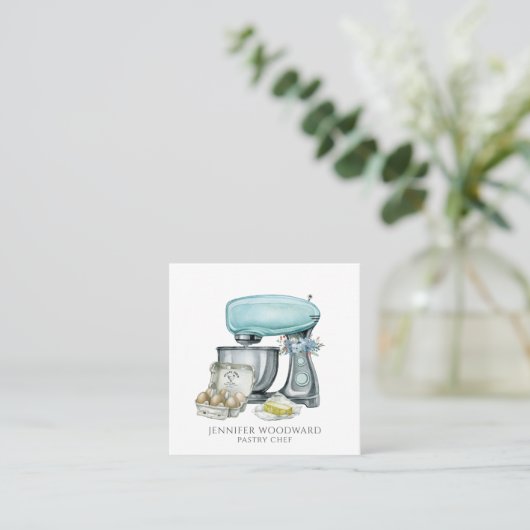 ベイカーベーキングウォーターカラーパティシシェフ スクエア名刺 (スタンド正面)