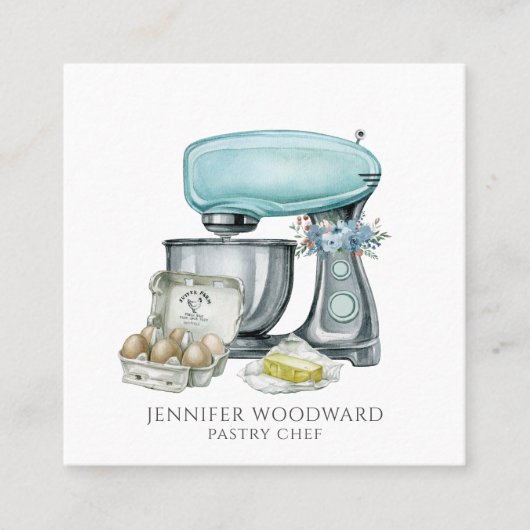 ベイカーベーキングウォーターカラーパティシシェフ スクエア名刺 (正面)