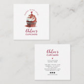 ベイカーレッドベルベットカップケーキパティシシェフベーカリーロゴ スクエア名刺 (正面/裏面)