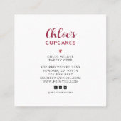 ベイカーレッドベルベットカップケーキパティシシェフベーカリーロゴ スクエア名刺 (裏面)