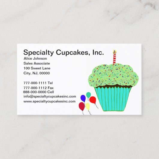 ベイクショップパーティーカップケーキバルーン 名刺 (正面)