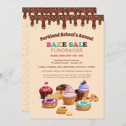 ベイクセールの発表 招待状 (正面/裏面)