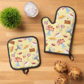 ベイクセールスイーツイエロー水玉模様背景 鍋つかみ&鍋敷きセット (トップダウン)