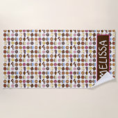 ベイクセールドーナッツカップケーキクリームパフケーキパイスライス ビーチタオル (正面)