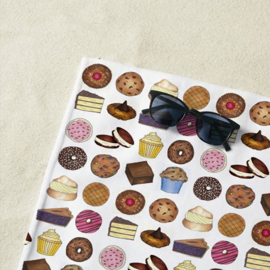 ベイクセールドーナッツカップケーキクリームパフケーキパイスライス ビーチタオル (インサイチュ)