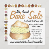 ベイクセールドーナッツカップケーキクリームパフケーキパイスライス 招待状 (正面/裏面)