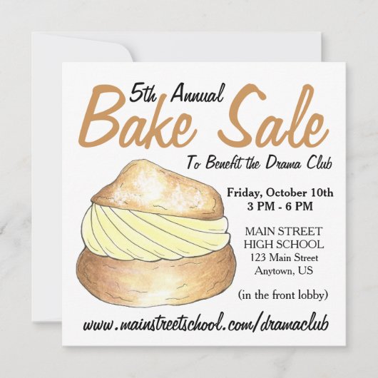 ベイクセールドーナッツカップケーキクリームパフケーキパイスライス 招待状 (正面)