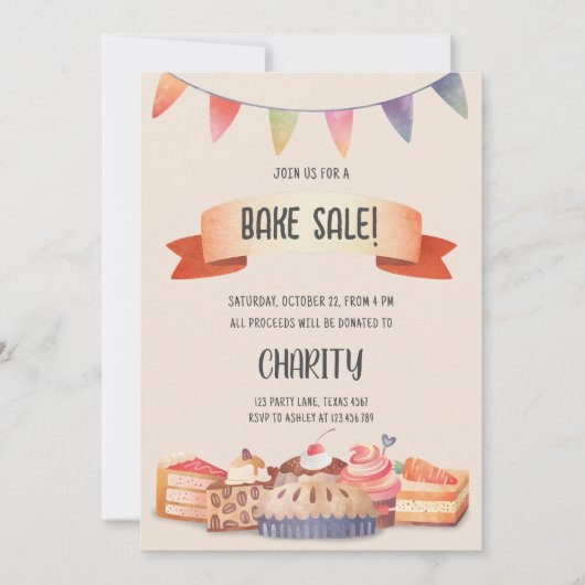 ベイクセールパーティーフェスティバル招待状 招待状 (正面)