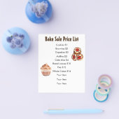 ベイクセール価格リストチョコレートカップケーキとクッキー チラシ (シングル)