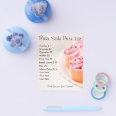 ベイクセール価格リストピンクカップケーキ チラシ (シングル)