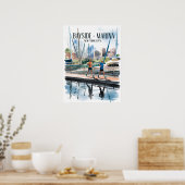 ベイサイド・マリーナのウォーターフロントジョギング水彩画 ポスター (キッチン)