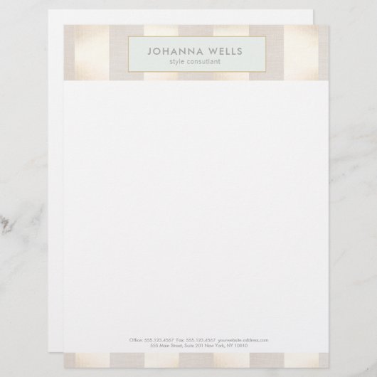 ベイスタイリッシュジエレガント・リネンと金ゴールドストライプの レターヘッド (正面/裏面)