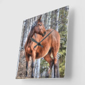 ベイスタリオンランチ馬が森に立つ スクエア壁時計 (傾斜)