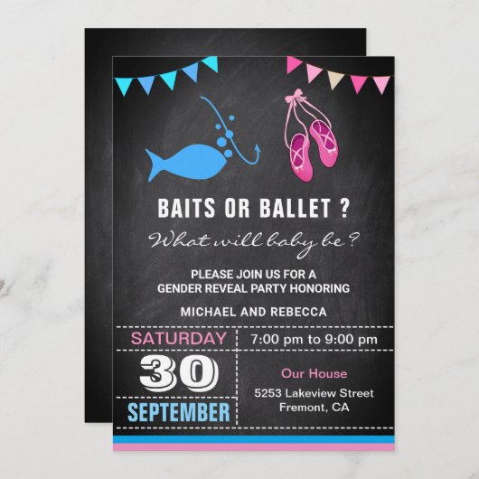 ベイツまたはバレエ性別の表示パーティー 招待状 (正面/裏面)