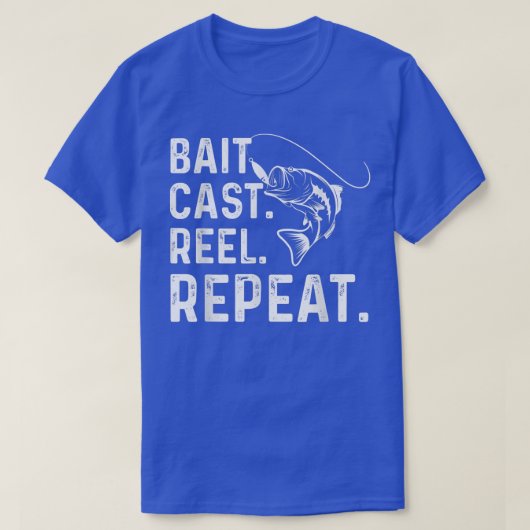 ベイト投げリールリピート魚釣り Tシャツ (デザイン正面)