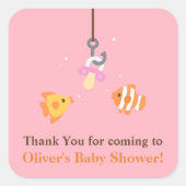 ベイト魚釣りベイビーシャワーピンクありがとうステッカー スクエアシール (正面)
