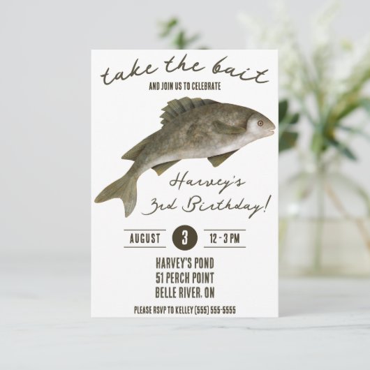 ベイト、魚釣りをテーマにした誕生日パーティー 招待状 (スタンド正面)