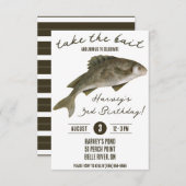 ベイト、魚釣りをテーマにした誕生日パーティー 招待状 (正面/裏面)