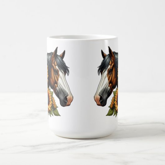 ベイハゲ顔絵を描ヒマワラ付き馬 コーヒーマグカップ (中央)