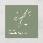 ベイバーモダンショップハサミ美容師セージグリーン スクエア名刺 (正面)