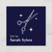 ベイバーモダンショップハサミ美容師ネイビーブルー スクエア名刺 (正面)