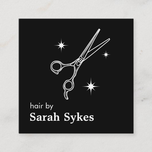 ベイバーモダンショップハサミ美容師ブラック スクエア名刺 (正面)