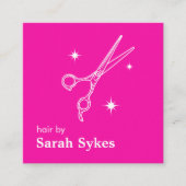 ベイバーモダンショップハサミ美容師ホットピンク スクエア名刺 (正面)