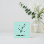 ベイバーモダンショップハサミ美容師ミントグリーン スクエア名刺 (スタンド正面)