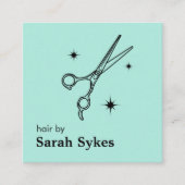 ベイバーモダンショップハサミ美容師ミントグリーン スクエア名刺 (正面)