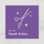 ベイバーモダンショップハサミ美容師紫 スクエア名刺 (正面)